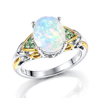 D'Joy Premium Ethiopian Welo Opal, Tsavorite Garnet Ring in 18K Vermeil YG and Rhodium Over Sterling Silver (Size 7.0) 1.80 ctw