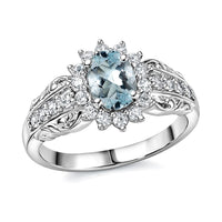 D'Joy Premium Mangoro Aquamarine and White Zircon 1.25 ctw Ring in Rhodium Over Sterling Silver