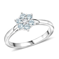 D'Joy Premium Mangoro Aquamarine, White Zircon Ring in Rhodium Over Sterling Silver (Size 6.0) 0.35 ctw