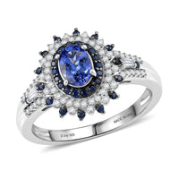 D'Joy Premium Tanzanite and Multi Gemstone 1.40 ctw Ring in Rhodium Over Sterling Silver (Size 10.0)