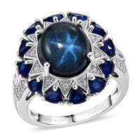 D'Joy Blue Star Sapphire (DF) and Multi Gemstone 8.50 ctw Ring in Rhodium Over Sterling Silver