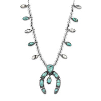 D'Joy Artisan Crafted Premium Blue Moon Turquoise and White Buffalo 21.40 ctw Squash Blossom Necklace in Sterling Silver 18-20 Inches