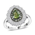 D'Joy Premium Green Sapphire, Moissanite Ring in Rhodium Over Sterling Silver (Size 10.0) 1.75 ctw - Sticky add to cart bar