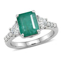 D'Joy Premium Kagem Zambian Emerald, Moissanite Ring in Rhodium Over Sterling Silver (Size 10.0) 2.90 ctw - Sticky add to cart bar