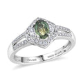 D'Joy Premium Green Sapphire, White Zircon Emerald Bloom Ring in Rhodium Over Sterling Silver (Size 10.0) 1.15 ctw - Sticky add to cart bar