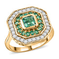 D'Joy Asscher Cut AAA Kagem Zambian Emerald, Moissanite Ring in 18K Vermeil YG Over Sterling Silver (Size 10.0) 1.30 ctw - Sticky add to cart bar