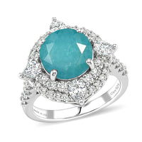 D'Joy Grandidierite,  Moissanite Fancy Ring in Rhodium Over Sterling Silver (Size 10.0) (Del. in 7-10 days) 4.46 ctw