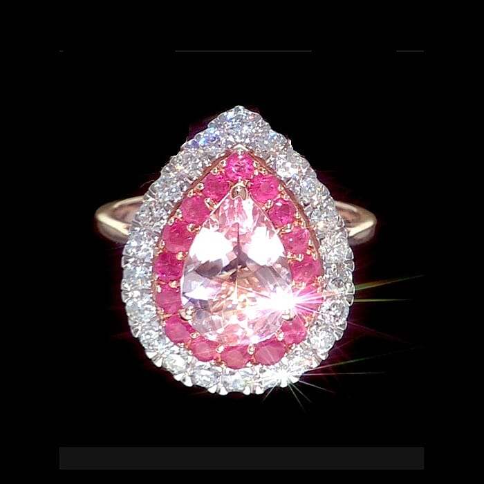 Certified & Appraised 10K Rose Gold AAA Pink Morganite, Mozambique Ruby and Luxuriant Lab Grown Diamond (G-H, SI) (0.82 cts) Ring (Size 10.0) 3.20 ctw (1)