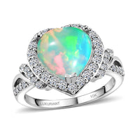 Certified & Appraised 10K White Gold AAA Ethiopian Welo Opal, Luxuriant Lab Grown Diamond (G-H, SI) (0.60 cts) Ring (Size 10.0) 3.10 ctw