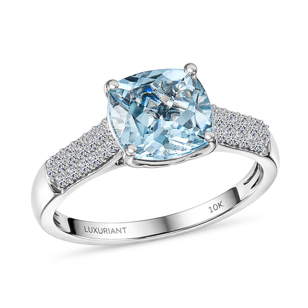 Certified & Appraised 10K White Gold AAA Mangoro Aquamarine, Luxuriant Lab Grown Diamond (G-H, SI) (0.38 cts) Ring (Size 10.0) (Del. in 7-10 Days) 3.06 ctw - Product card gallery slide 1 (10178476278073)