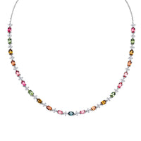 D'Joy Premium Multi-Tourmaline and White Zircon 13.00 ctw Line Necklace in Rhodium Over Sterling Silver 18 Inches