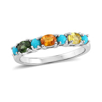D'Joy Premium Multi Sapphire, Sleeping Beauty Turquoise Vivid Skyline Ring in Rhodium Over Sterling Silver