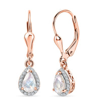 D'Joy Premium Rainbow Moonstone, White Zircon Earrings in 18K Vermeil RG Over Sterling Silver 0.90 ctw