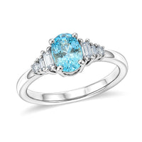 D'Joy Cambodian Blue Zircon and Moissanite 1.50 ctw Ring in Rhodium Over Sterling Silver