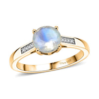 D'Joy Rainbow Moonstone and White Zircon 1.40 ctw Ring in 18K Vermeil Yellow Gold Over Sterling Silver (Size 6.0)
