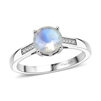 D'Joy Rainbow Moonstone and White Zircon 1.40 ctw Ring in Rhodium Over Sterling Silver (Size 10)
