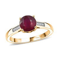 D'Joy Niassa Ruby (FF) and White Zircon 2.20 ctw Ring in 18K Vermeil Yellow Gold Over Sterling Silver (Size 8.5)