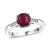 D'Joy Niassa Ruby (FF) and White Zircon 2.20 ctw Ring in Rhodium Over Sterling Silver (Size 8.0)