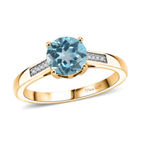D'Joy Swiss Blue Topaz and White Zircon 1.85 ctw Ring in 18K Vermeil Yellow Gold Over Sterling Silver (Size 7.0)