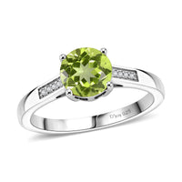 D'Joy Hebei Peridot and White Zircon 1.40 ctw Ring in Rhodium Over Sterling Silver (Size 8.0)