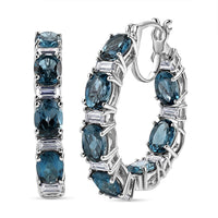 D'Joy Certified London Blue Topaz and Moissanite 15.35 ctw Earrings in Rhodium Over Sterling Silver