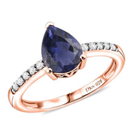 D'Joy Premium Catalina Iolite and White Zircon Fashion Ring in 18K Vermeil Rose Gold Over Sterling Silver (Size 10.5) 1.90 ctw