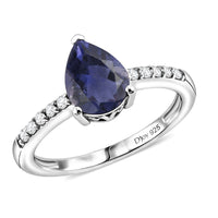 D'Joy Premium Catalina Iolite and White Zircon Fashion Ring in Rhodium Over Sterling Silver (Size 7.0) 1.90 ctw