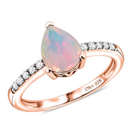 D'Joy Premium Ethiopian Welo Opal and White Zircon Fashion Ring in 18K Vermeil Rose Gold Over Sterling Silver (Size 7.5) 1.60 ctw