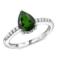 D'Joy Chrome Diopside and White Zircon Fashion Ring in Rhodium Over Sterling Silver (Size 6.0) 2.25 ctw