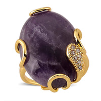 African Amethyst and Simulated Diamond 30.20 ctw Ring (Adjustable) in Silvertone