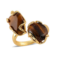 Yellow Tiger's Eye 15.00 ctw Ring (Adjustable) in Silvertone