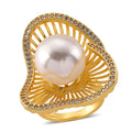 White Shell Pearl and Simulated Diamond 2.00 ctw Ring (Adjustable) in Silvertone - Sticky add to cart bar