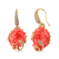 Red Shell, Simulated Diamond Earrings in Goldtone 4.00 ctw