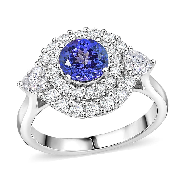 D'Joy Tanzanite, Moissanite Ring in Rhodium Over Sterling Silver (Size 10.0) 2.25 ctw - Product card gallery slide 1 (10178519793977)