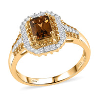 D'Joy AAA Golden Turkizite and Multi Gemstone 2.10 ctw Sunset Glow Halo Ring in 18K Vermeil Yellow Gold Over Sterling Silver
