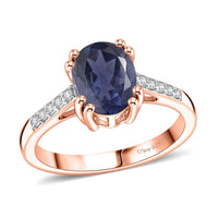 D'Joy Premium Catalina Iolite and White Zircon Ring in 18K Vermeil Rose Gold Over Sterling Silver (Size 7.5) 1.90 ctw