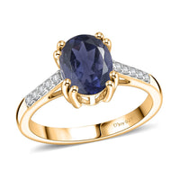 D'Joy Premium Catalina Iolite and White Zircon Ring in 18K Vermeil Yellow Gold Over Sterling Silver (Size 11.5) 1.90 ctw