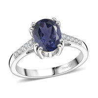 D'Joy Premium Catalina Iolite and White Zircon Ring in Rhodium Over Sterling Silver (Size 5.5) 1.90 ctw