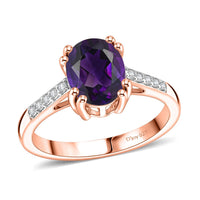 D'Joy Premium Lusaka Amethyst and White Zircon Ring in 18K Vermeil Rose Gold Over Sterling Silver (Size 11.0) 1.90 ctw