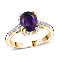 D'Joy Premium Lusaka Amethyst and White Zircon Ring in 18K Vermeil Yellow Gold Over Sterling Silver (Size 7.5) 1.90 ctw