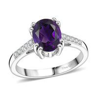 D'Joy Premium Lusaka Amethyst and White Zircon Ring in Rhodium Over Sterling Silver (Size 12.0) 1.90 ctw