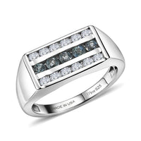 D'Joy Montana Sapphire, Moissanite Men's Ring in Rhodium Over Sterling Silver (Size 10.0) 1.40 ctw