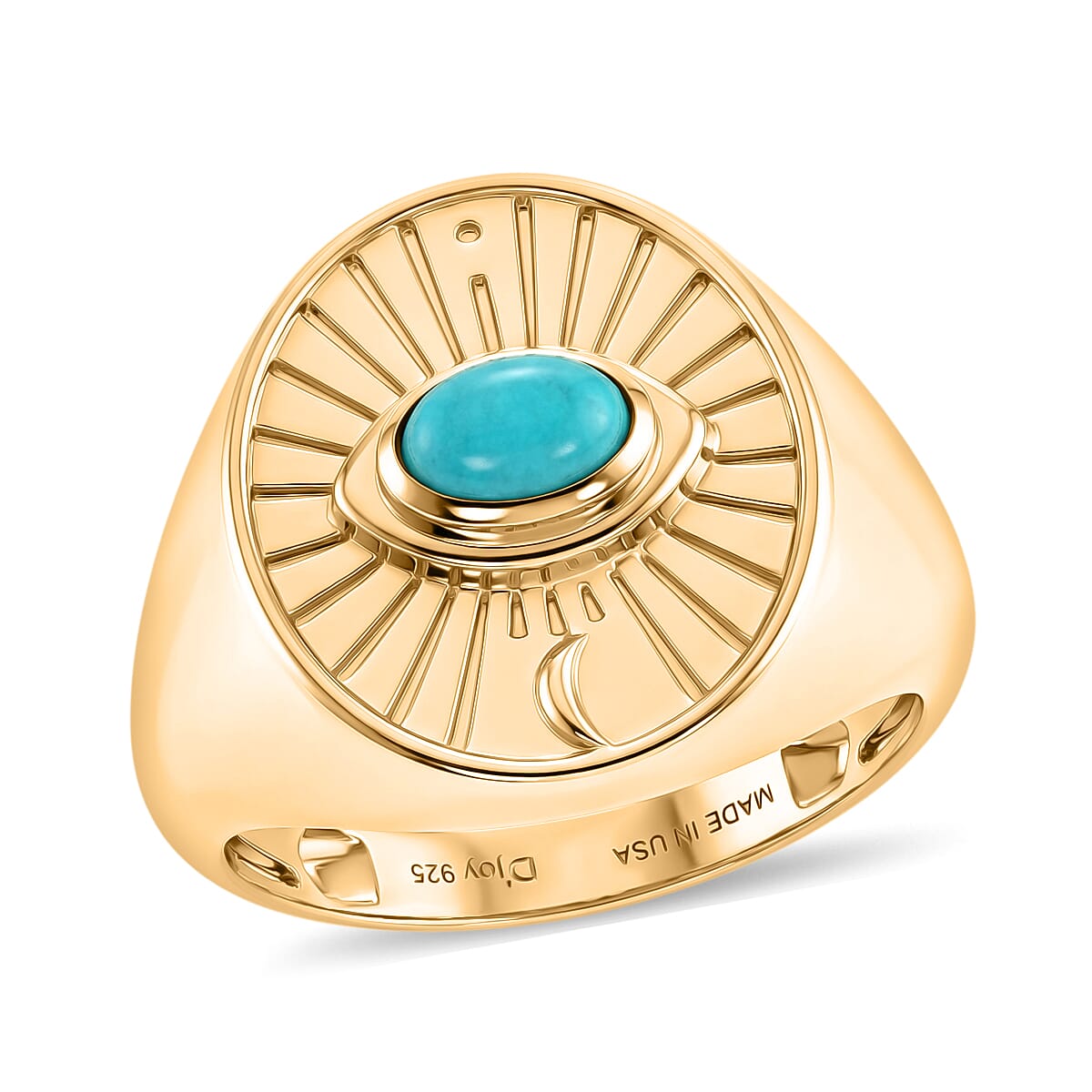 D'Joy Passport to Israel Lagoon Turquoise Men's Ring in 18K Vermeil YG Over Sterling Silver (Size 10.0) 0.50 ctw (1)