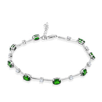Natural Chrome Diopside and White Corundum 4.00 ctw Bracelet in Rhodium Over Sterling Silver (7-8In)