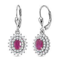 D'Joy Premium Montepuez Ruby and White Zircon 2.50 ctw Sunburst Sparkle Earrings in Rhodium Over Sterling Silver