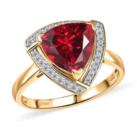 D'Joy Lab Grown Padparadscha Sapphire and Moissanite 4.00 ctw Ring in 18K Vermeil Yellow Gold Over Sterling Silver (Size 7.0)