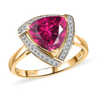 D'Joy Lab Grown Pink Sapphire and Moissanite 4.00 ctw Ring in 18K Vermeil Yellow Gold Over Sterling Silver (Size 5.0)