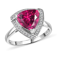 D'Joy Lab Grown Pink Sapphire and Moissanite 4.00 ctw Ring in Rhodium Over Sterling Silver (Size 9.5)