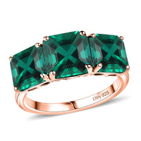 D'Joy Assher Cut Lab Grown Emerald 6.10 ctw Ring in 18K Vermeil Rose Gold Over Sterling Silver (Size 11.0)