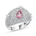 Pink Quartz and White Corundum 0.75 ctw Ring in Rhodium Over Sterling Silver (Size 8.0) - Sticky add to cart bar